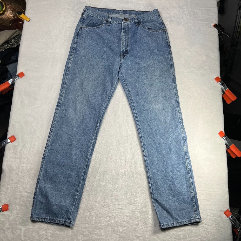 Rustler Jeans Men's Blue‎ Wash Denim Mid Rise Classic Straight Zip Fly - 32X33.5